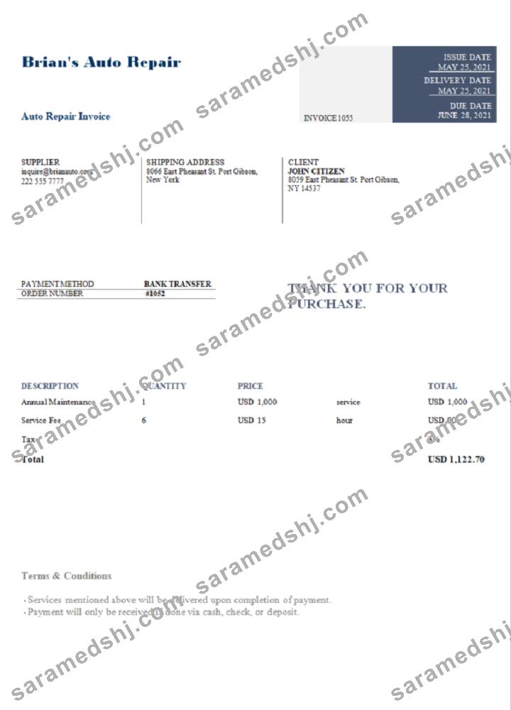 USA Brian's Auto Repair invoice